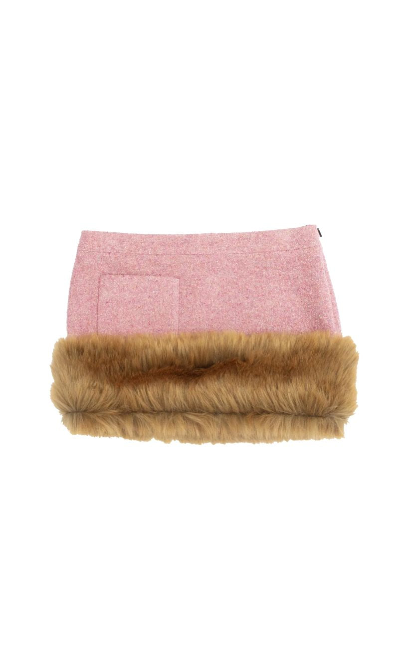 Bouclette Boutonne Lurex Rose Pale Multico Mini Skirt