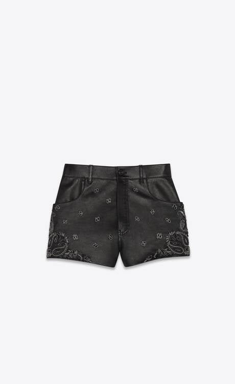 Lambskin with Bandana Embroidery Shorts