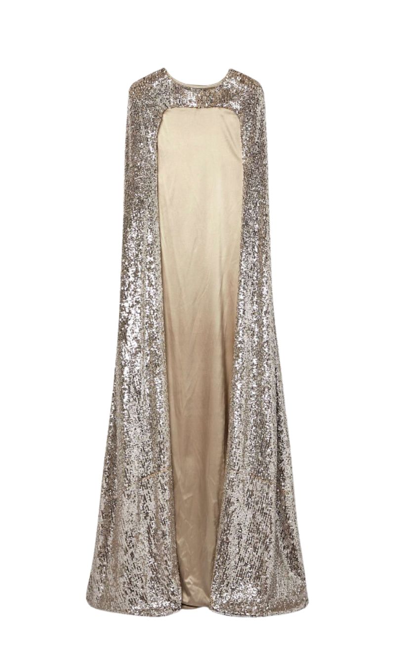 Sequin Floor Length Rounded Evening Cape