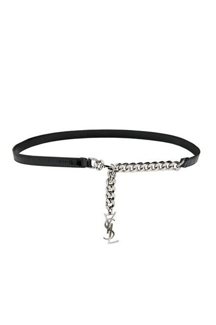 Suede and Leather Monogram Chain Tassel Belt