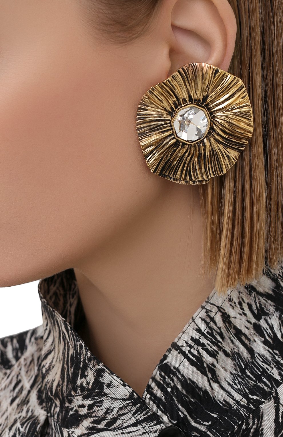 Brass and Crystal Flower Earrings