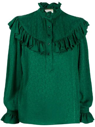 Haut Cachemire Mat et Brillant Emeraude Blouse