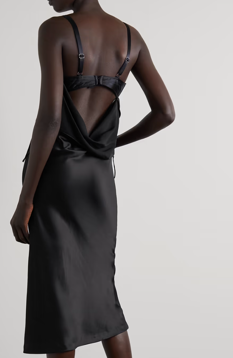 JPG x Lotta Volkova Layered Silk-Satin and Crepe Midi Dress
