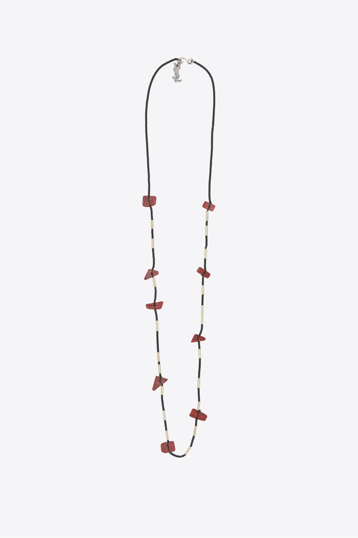 Long Bead Necklace Black and Coral